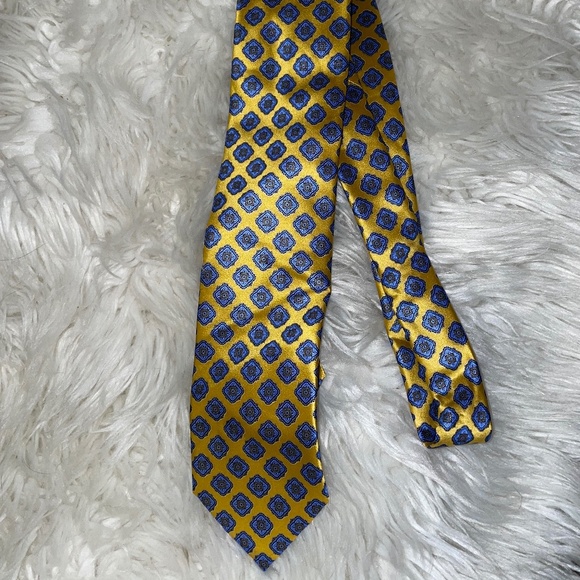 Ermenegildo Zegna Silk Tie Made in Italy yellow/blue diamond medallion print - Picture 1 of 10